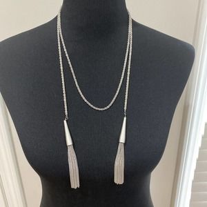 Kendra Scott Necklace Phara Lariat Tassel Long Rhodium Plated Silvertone Metal